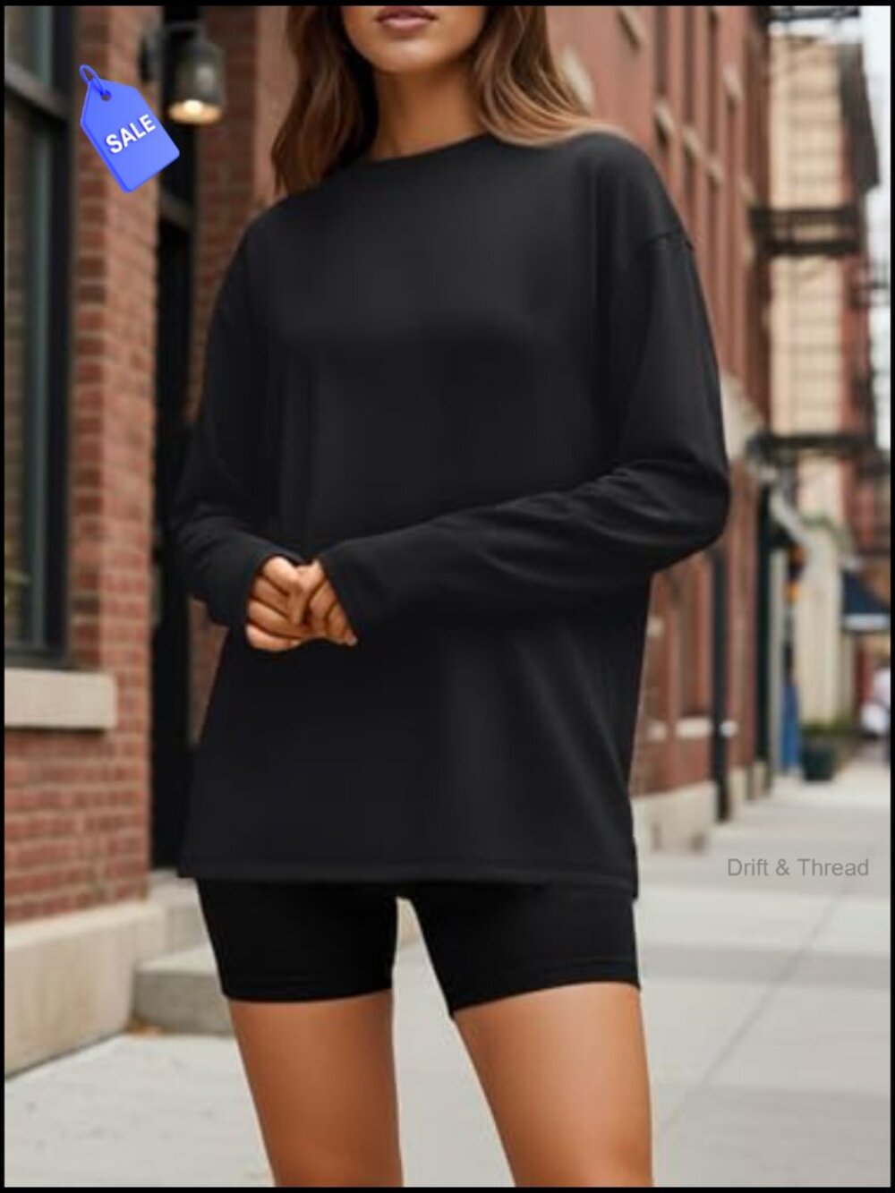 Oversized Long Sleeve T-Shirt, Lightweight Stretch Fabric, Crew Neck Basic Tee - Picture 2 of 7
